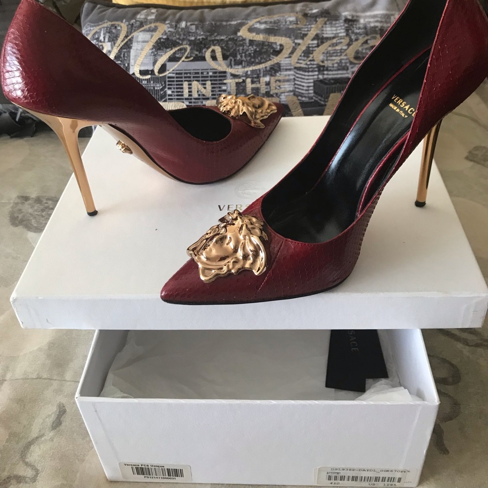 Versace Red Snakeskin Pallazo Pump